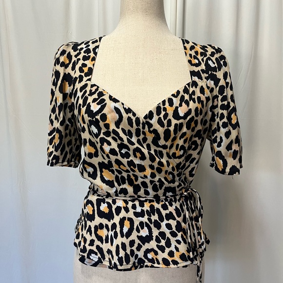 ASTR Leopard Print Wrap Peplum Blouse - Picture 5 of 7